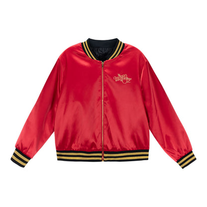 The Wizard of Oz at Sphere Women's Ruby Slippers Satin Bomber Jacket - Front View
