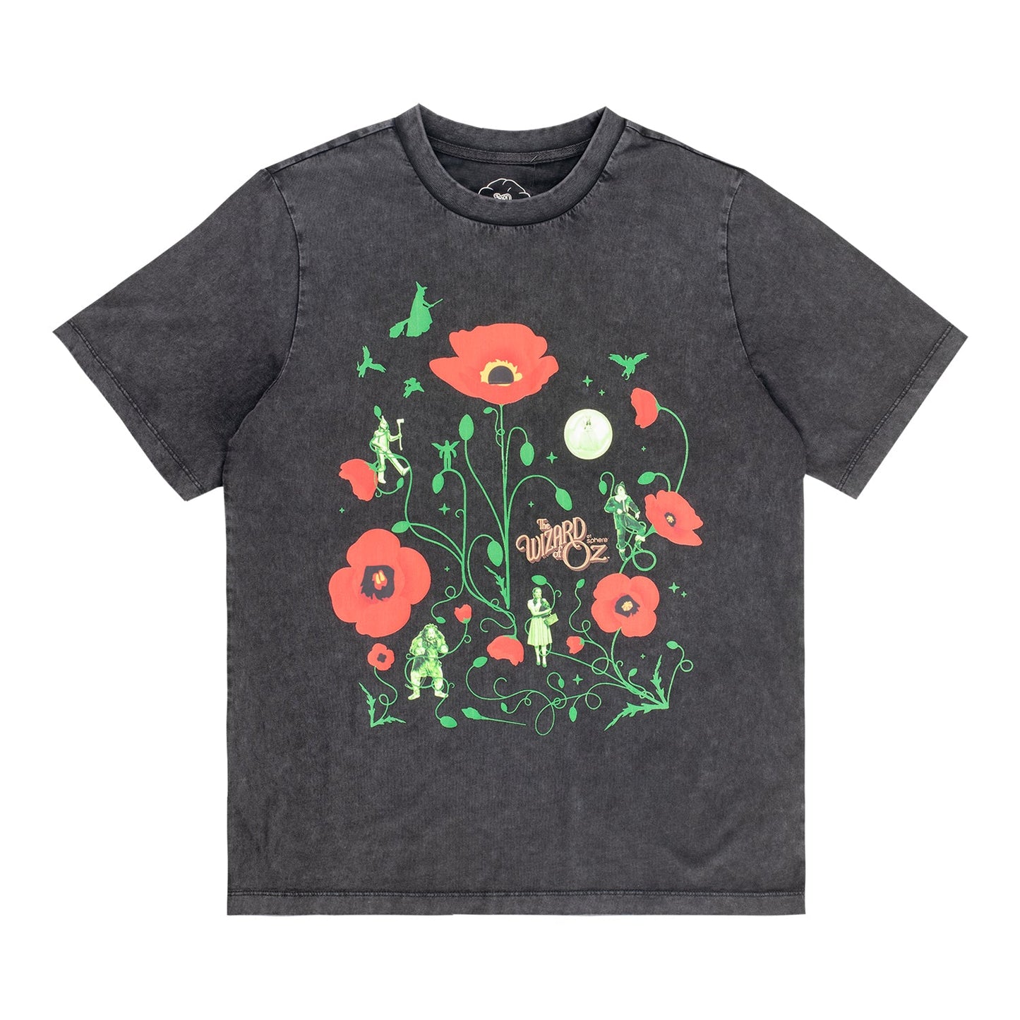 THE WIZARD OF OZ AT SPHERE SOLID BLACK BOTANICAL POPPIES TEE