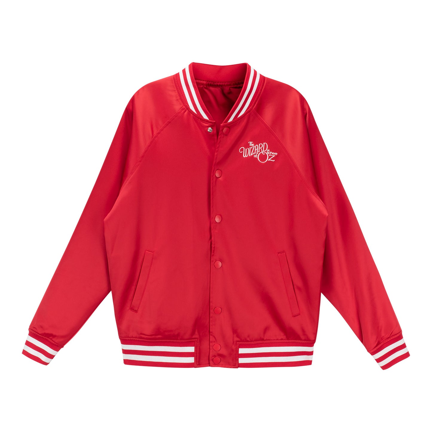 The Wizard of Oz at Sphere Ruby Slippers Satin Regland Bomber With Sphere In Red - Front View