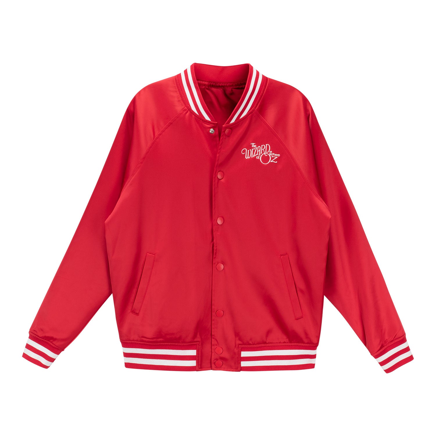 The Wizard of Oz at Sphere Ruby Slippers Satin Regland Bomber With Sphere In Red - Front View