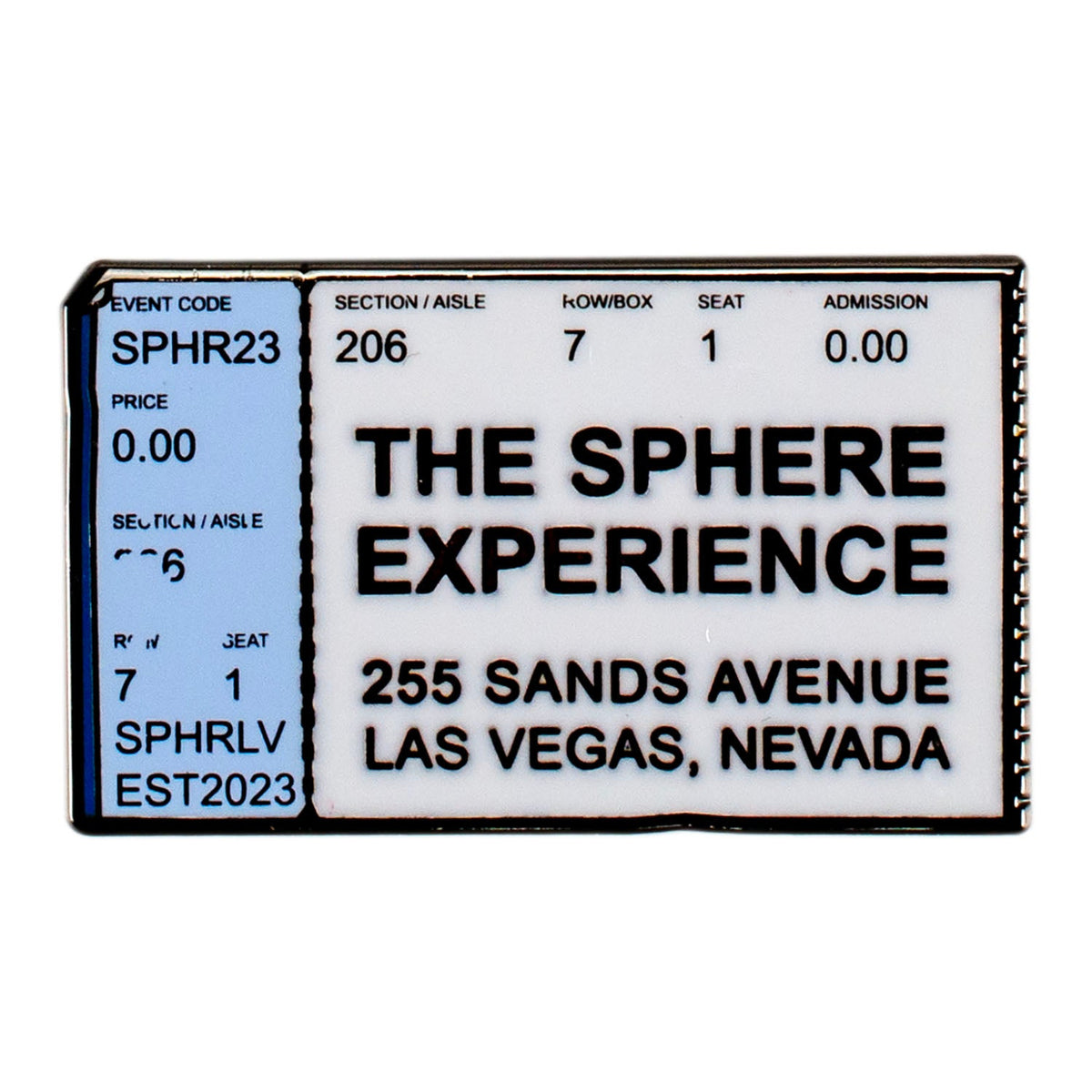 Sphere Experience Ticket Pin In White - Front View